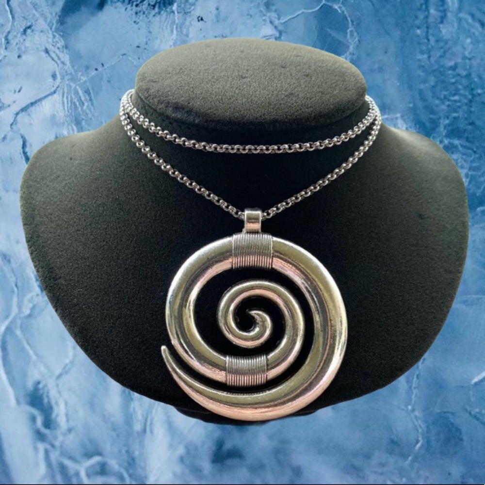 Spiral Double layer necklace.  big silver spiral of life necklace